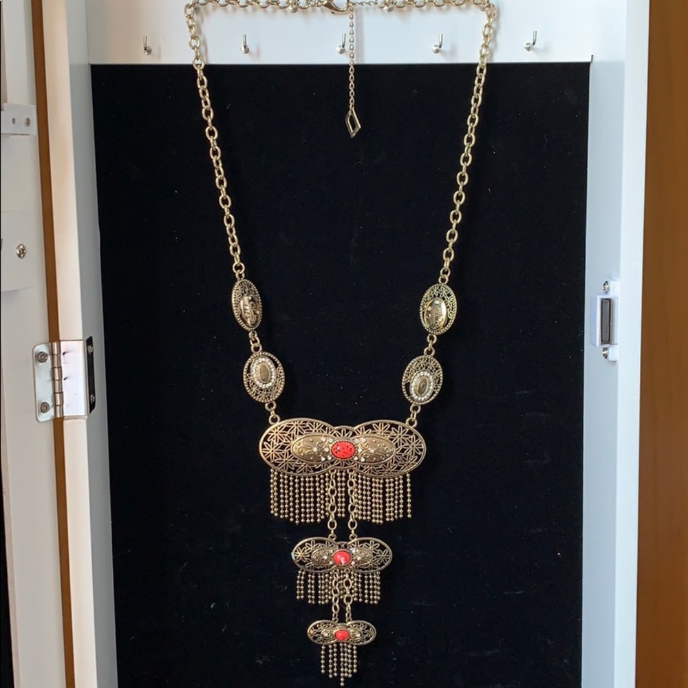 Gold tassel and stone necklace